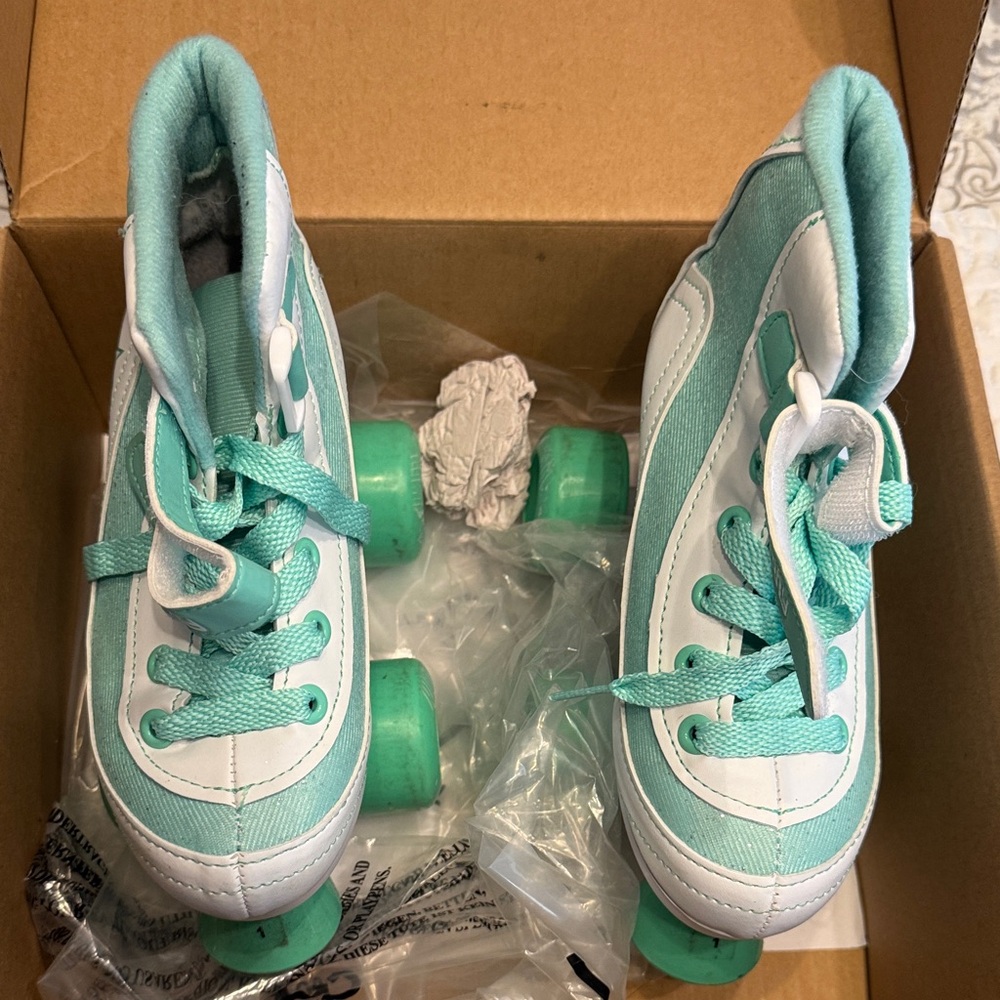 Kids' Aqua and White Roller Skates